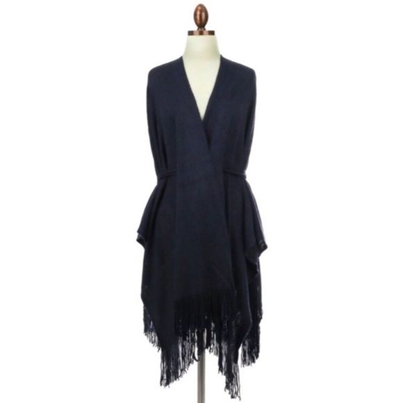 Grey Knit Belt Tie Waist Wrap Poncho Cardigan OSFM - Picture 7 of 12